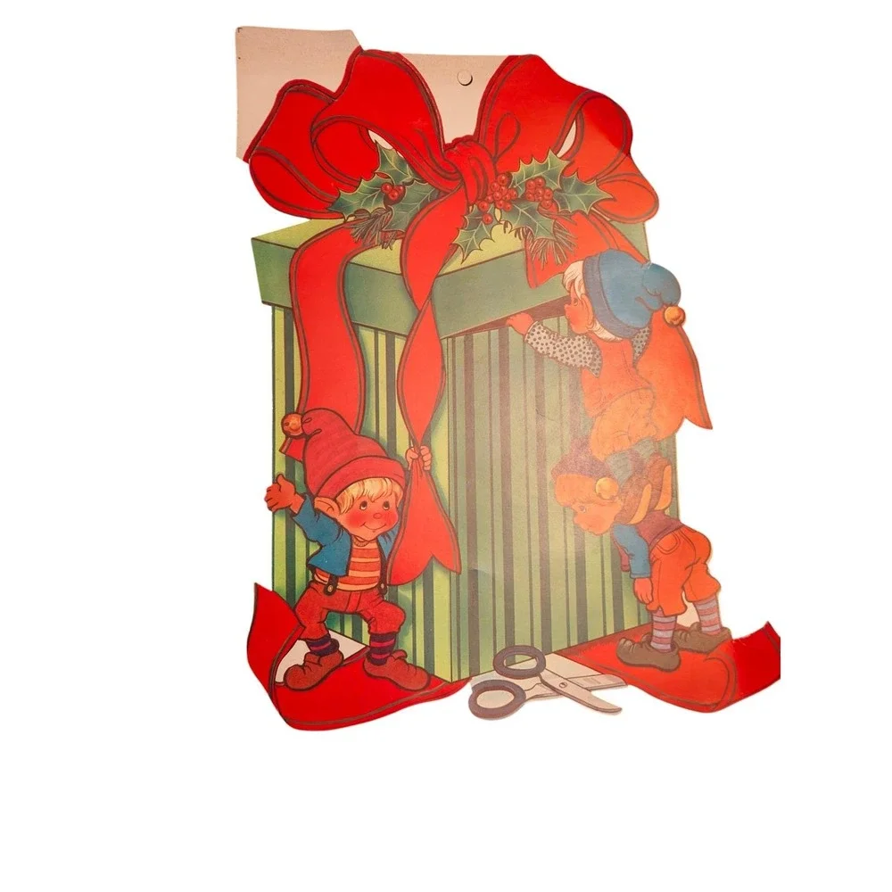 CLEARANCE! Christmas‎ Cutout Wall Decoratipn Gift Elf Scissors Holly Bow  Lot 2